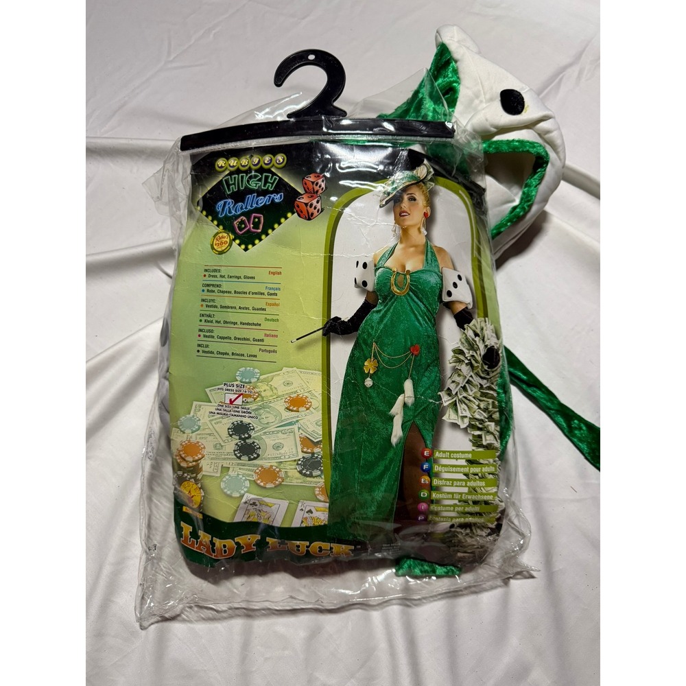 DEADSTOCK High Rollers Lady Luck Costume Green Velvet Dress Plus Size 16-22